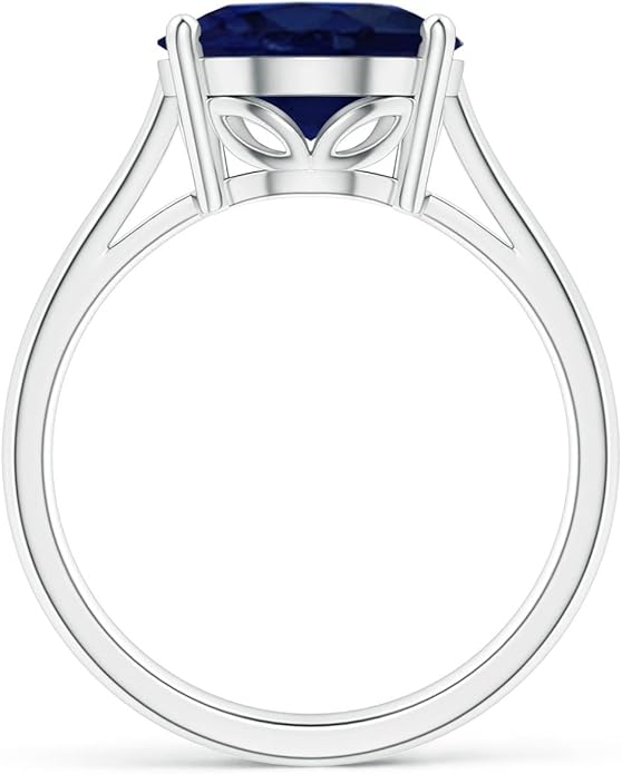 Angara Natural Blue Sapphire Solitaire Engagement Ring for Women | Oval Shape Blue Sapphire Ring in 14K Solid Gold/Sterling Silver/Platinum | September Birthday, Gemstone Jewellery Gift