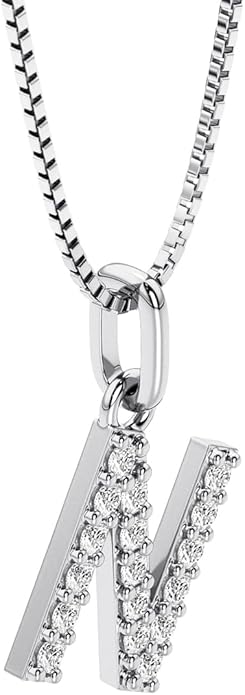 PEORA Letter A to Z Lab Grown Diamond Initial Pendant Necklace in Sterling Silver, F-G Color, VS Clarity, with 18 inch Chain
