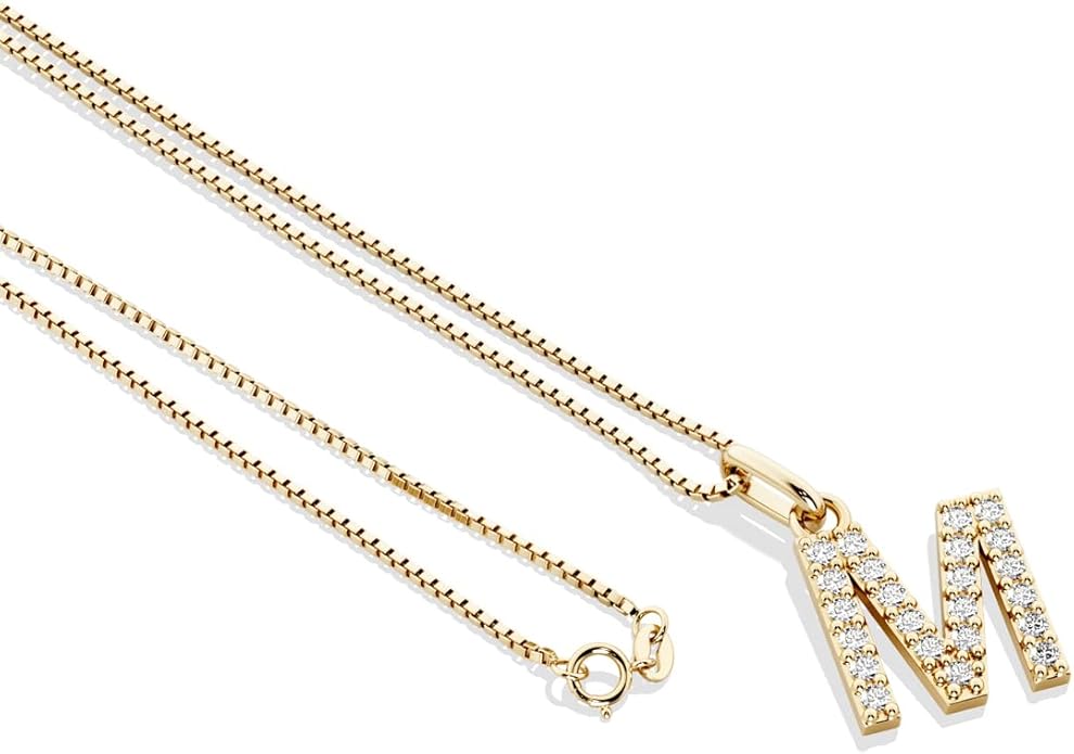 PEORA Letter A to Z Lab Grown Diamond Initial Pendant Necklace in Sterling Silver, F-G Color, VS Clarity, with 18 inch Chain