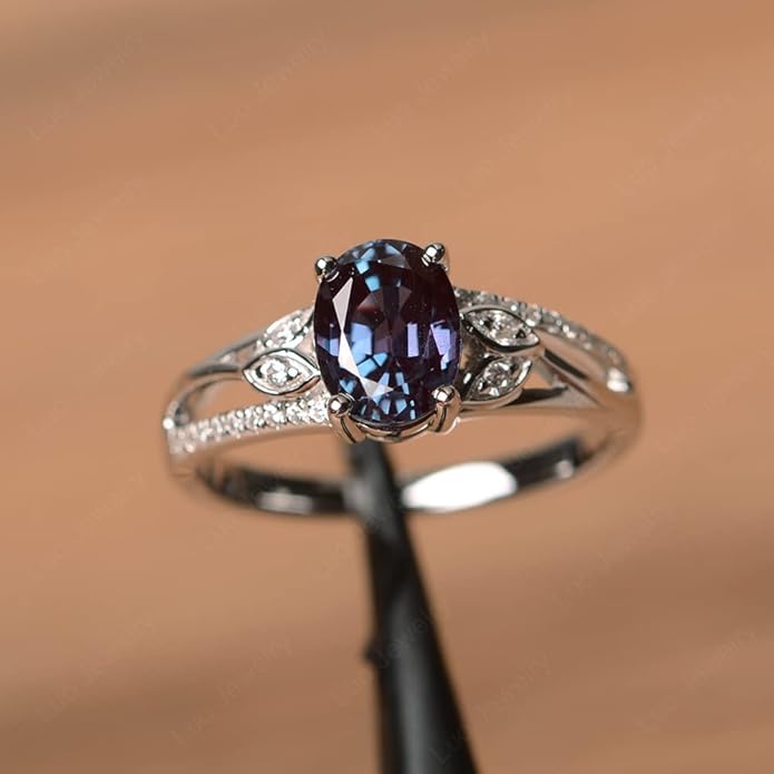 925 Sterling Silver Oval Shaped 8X6 MM Gemstone Ring Leaf Engagement Ring for Women Jewelry