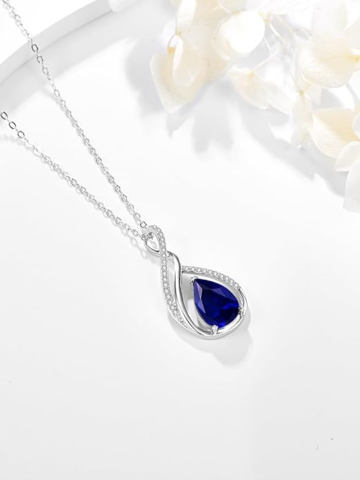Teardrop Birthstone Necklace for Women 925 Sterling Silver Pear-Shaped Pendant Anniversary Mother's Day Birthday Jewelry Gifts for Her