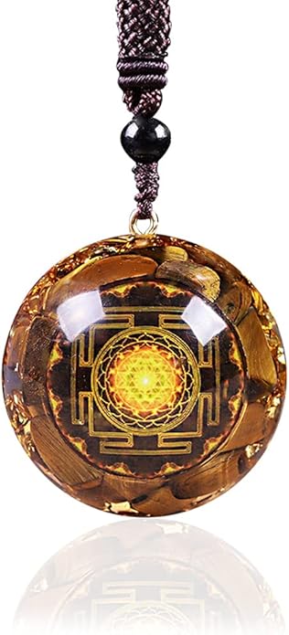 Day Day Up Orgonite Pendant Tiger Eye Necklace Sri Yantra Necklace Sacred Geometry Energy Healing Yoga Jewelry (Style 1)
