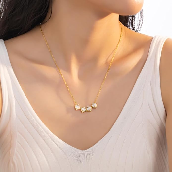 18K Gold Stainless Steel Gold Plated Necklace with Clove Hearts Charm - Can Be Worn Two Ways (Elegant A)