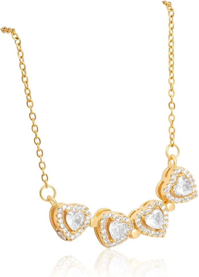 18K Gold Stainless Steel Gold Plated Necklace with Clove Hearts Charm - Can Be Worn Two Ways (Elegant A)