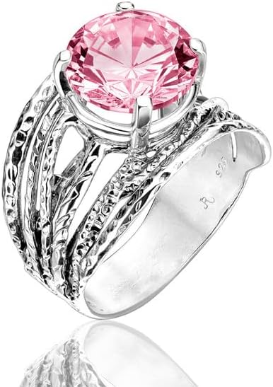 JEAN RACHEL JEWELRY 925 Sterling Silver Ring - Wrap Vintage Design with Prong Set Round Cubic Zirconia - Hypoallergenic, Lead & Nickel Free - Artisan Handcrafted Statement Rings for Women