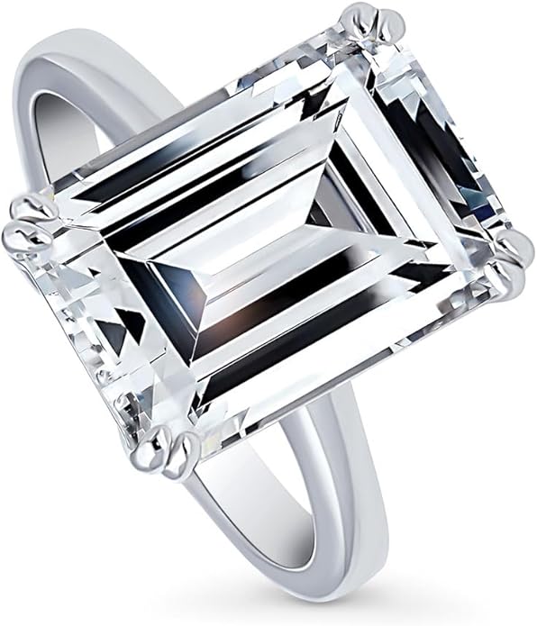 BERRICLE Sterling Silver CZ 3-Stone Solitaire Wedding Engagement Rings for Women, Cubic Zirconia Ring - Asscher, Cushion, Emerald, Pear, Round Cut - Canary Yellow, Green, Amethyst Purple Colors