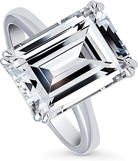 BERRICLE Sterling Silver CZ 3-Stone Solitaire Wedding Engagement Rings for Women, Cubic Zirconia Ring - Asscher, Cushion, Emerald, Pear, Round Cut - Canary Yellow, Green, Amethyst Purple Colors