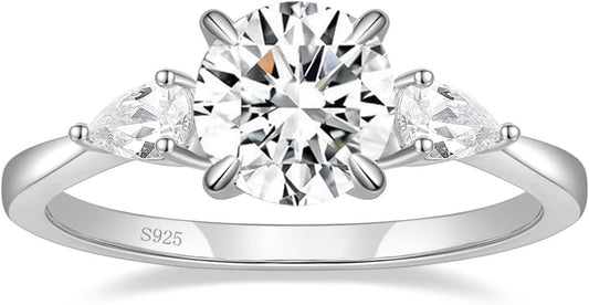 2 CT Moissanite Engagement Rings for Women D Color VVS1 Clarity 925 Sterling Silver Solitaire Round Cut 3-Stone Wedding Stunning Promise Rings for Her Size 3-11