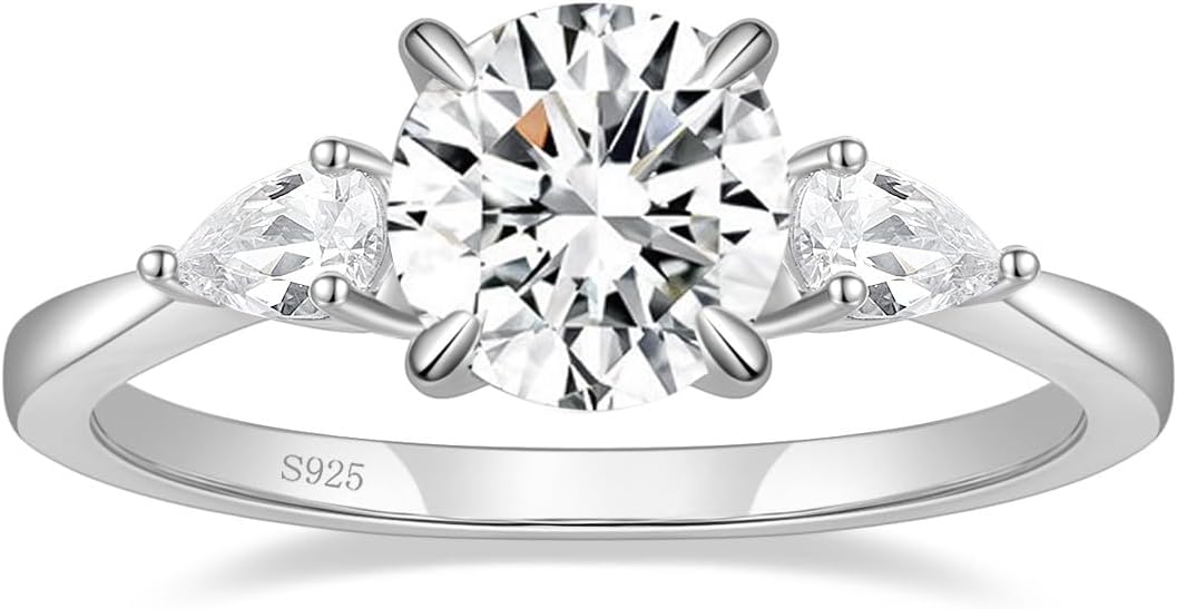 2 CT Moissanite Engagement Rings for Women D Color VVS1 Clarity 925 Sterling Silver Solitaire Round Cut 3-Stone Wedding Stunning Promise Rings for Her Size 3-11