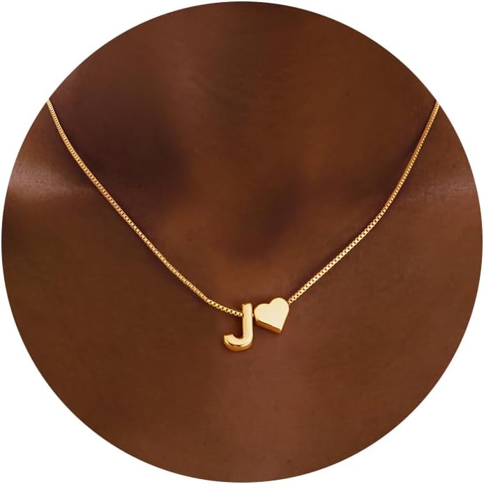 Initials A-Z with Heart Pendant Necklaces for Women Teen Girls - 18K Gold Plated Dainty Necklace Birthday Gifts Jewelry