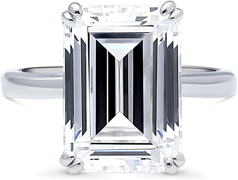 BERRICLE Sterling Silver CZ 3-Stone Solitaire Wedding Engagement Rings for Women, Cubic Zirconia Ring - Asscher, Cushion, Emerald, Pear, Round Cut - Canary Yellow, Green, Amethyst Purple Colors