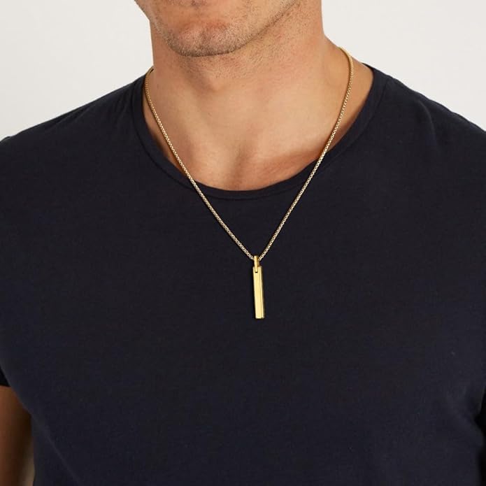 COAI Tungsten Bar Necklace for Men, Men's Pendant Necklace God/Silver 20"-26"