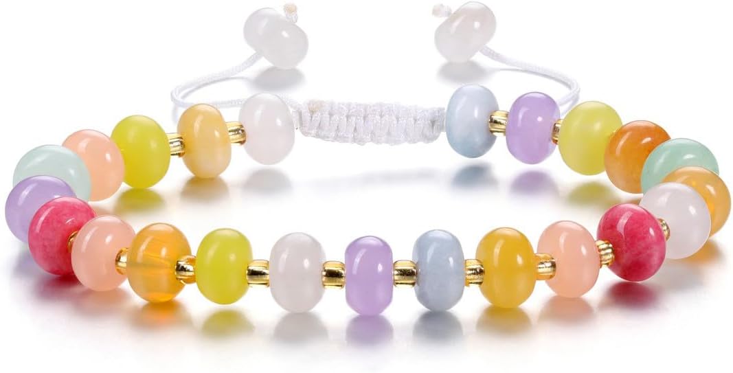 PESOENTH Healing Crystal Gemstone Colorful Beaded Bracelets for Women,Natural Chakra Stone Summer Surfer Beach Boho Bracelet jewelry Gifts for Women Ladies