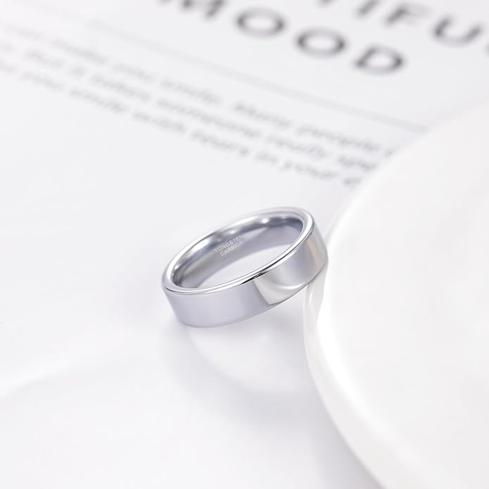 TRUMIUM 2mm 4mm 6mm Tungsten Rings for Women Men's Wedding Bands Gold Plated Beveled Edges Flat High Polished Comfort Fit Size 5-14