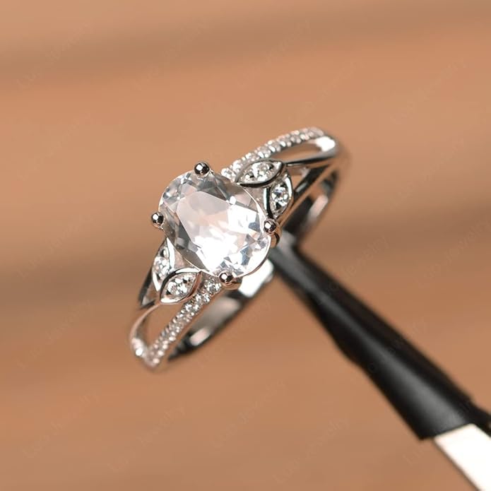 925 Sterling Silver Oval Shaped 8X6 MM Gemstone Ring Leaf Engagement Ring for Women Jewelry