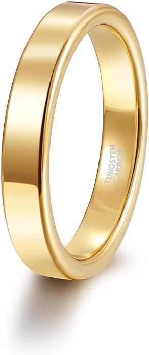 TRUMIUM 2mm 4mm 6mm Tungsten Rings for Women Men's Wedding Bands Gold Plated Beveled Edges Flat High Polished Comfort Fit Size 5-14