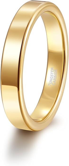 TRUMIUM 2mm 4mm 6mm Tungsten Rings for Women Men's Wedding Bands Gold Plated Beveled Edges Flat High Polished Comfort Fit Size 5-14