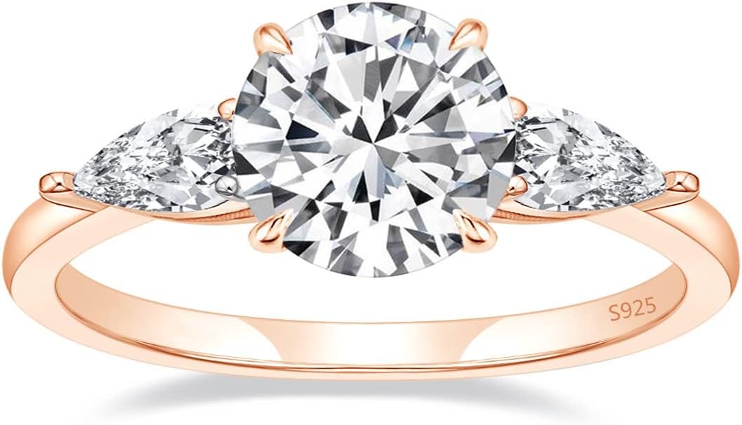 EAMTI 2CT 925 Sterling Silver Engagement Rings for Women Round Cut 3-Stone Promise Rings for Her Cubic Zirconia CZ Wedding Bands Size 3-11