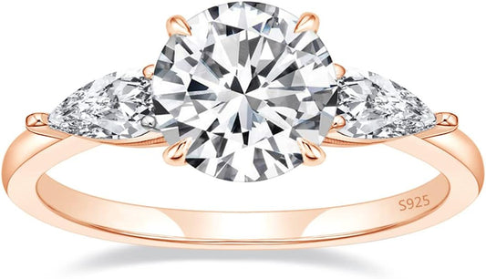 EAMTI 2CT 925 Sterling Silver Engagement Rings for Women Round Cut 3-Stone Promise Rings for Her Cubic Zirconia CZ Wedding Bands Size 3-11