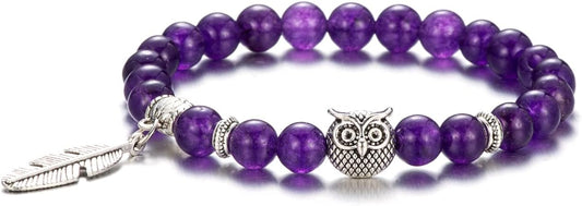 Softones 8mm Beads Owl Bracelets for Women Handmade Natural Stone Owl Gifts for Women Crystals Bracelet for Women Men Spiritual Energy Bracelet