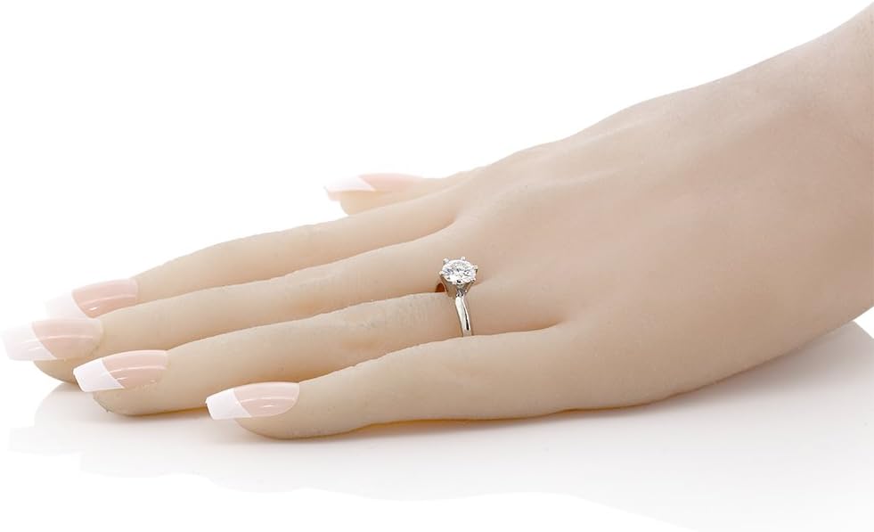 Gem Stone King 14K White Gold Moissanite Solitaire Engagement Ring For Women | 0.80 Cttw | Round 6MM | Gold Ring For Women | Available In Size 5,6,7,8,9