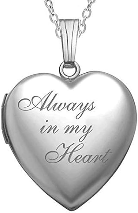 PicturesOnGold.com Personalized Always in My Heart Silver Or Gold Heart Locket Pendant Necklace Jewelry Gifts for Men & Women - 3/4 Inch X 3/4 Inch - Includes 18 inch Cable Chain