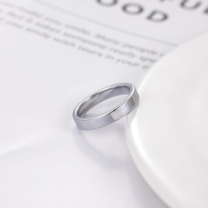 TRUMIUM 2mm 4mm 6mm Tungsten Rings for Women Men's Wedding Bands Gold Plated Beveled Edges Flat High Polished Comfort Fit Size 5-14