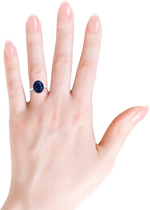 Angara Natural Blue Sapphire Solitaire Engagement Ring for Women | Oval Shape Blue Sapphire Ring in 14K Solid Gold/Sterling Silver/Platinum | September Birthday, Gemstone Jewellery Gift