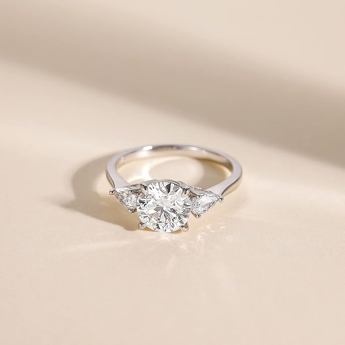 EAMTI 2CT 925 Sterling Silver Engagement Rings for Women Round Cut 3-Stone Promise Rings for Her Cubic Zirconia CZ Wedding Bands Size 3-11