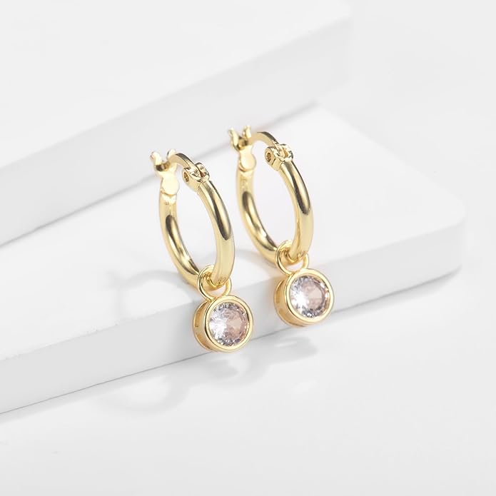 Dangle Hoop Earrings for Women, 925 Sterling Silver Hoop Earrings with Charms Tiny Baguette Round Teardrop Trio Cubic Zirconia Pearl Drop Dangling Cartilage Helix Tragus Diamond Jewelry Gifts