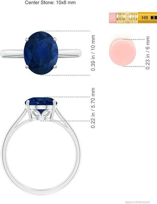 Angara Natural Blue Sapphire Solitaire Engagement Ring for Women | Oval Shape Blue Sapphire Ring in 14K Solid Gold/Sterling Silver/Platinum | September Birthday, Gemstone Jewellery Gift