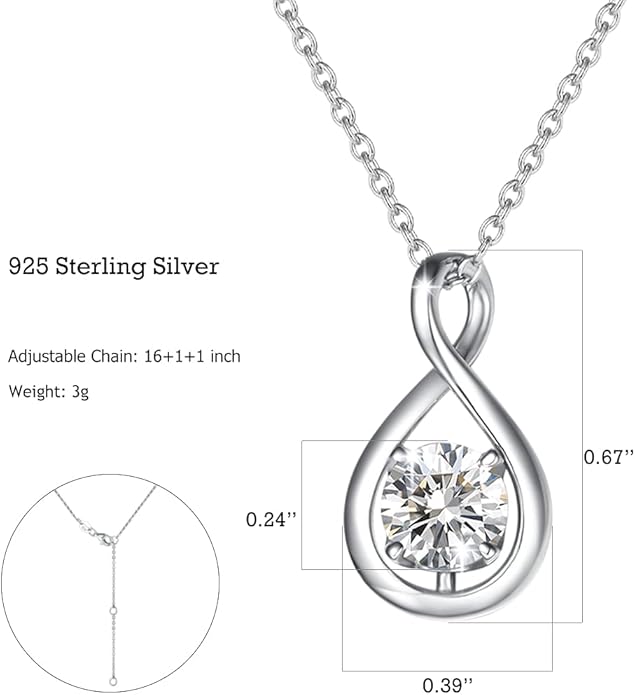 FANCIME Birthstone Necklaces for Women Fine Jewelry Sterling Silver Dainty Infinity Pendant Anniversary Birthday Christmas Gifts for Her Wife Mom Lady Daughter, Chain 16"+2" Extend
