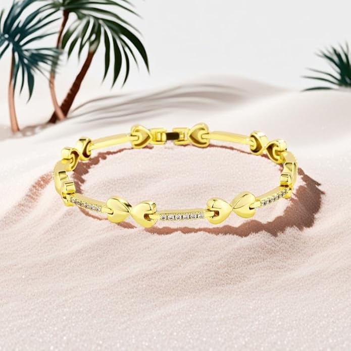 TOPGRILLZ Anklets for Women - 2 mm Heart Bows Design 14K Gold Plated 5A Cubic Zirconia Ankle Bracelets with Fold Over Clasp - Summer Beach Jewelry, 8 IN / 9 IN / 10 IN