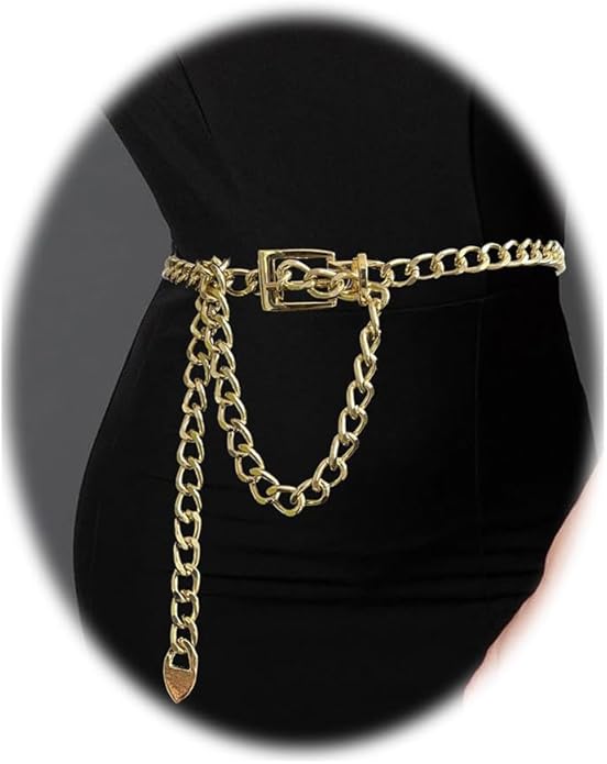Tornito Metal Waist Chain Gold Chain Belt Chunky Belly Link Chain Moon Double O Ring Sunflower Body Chain Jewelry for Women Dresses Adjustable