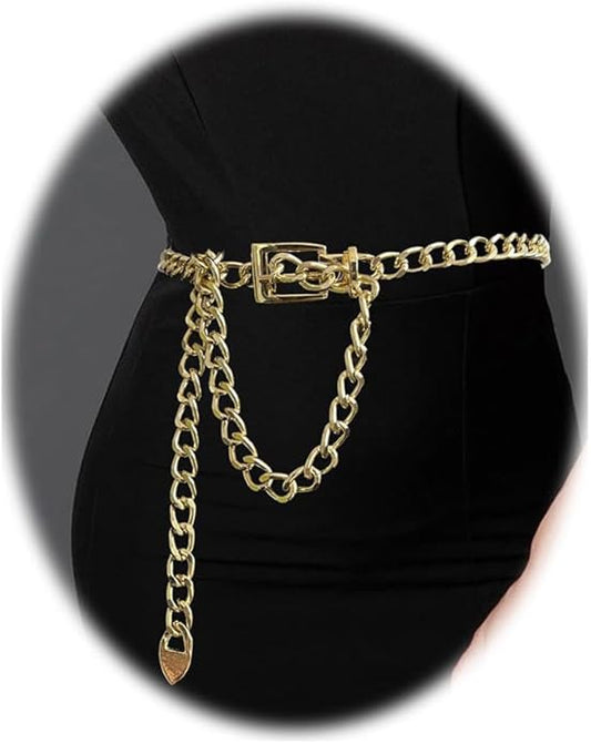 Tornito Metal Waist Chain Gold Chain Belt Chunky Belly Link Chain Moon Double O Ring Sunflower Body Chain Jewelry for Women Dresses Adjustable