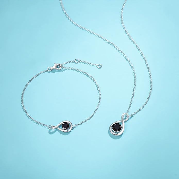 FANCIME Birthstone Necklaces for Women Fine Jewelry Sterling Silver Dainty Infinity Pendant Anniversary Birthday Christmas Gifts for Her Wife Mom Lady Daughter, Chain 16"+2" Extend