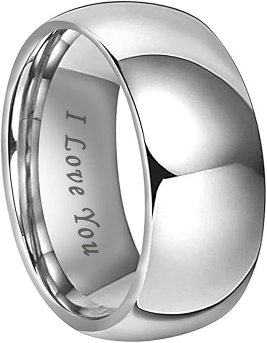 4mm 6mm 8mm 10mm Silver/Gold/White Tungsten Rings for Men Women Couple Fashion Jewelry Anniversary Engagement Wedding Bands Domed Polished I Love You Engraved Comfort Fit