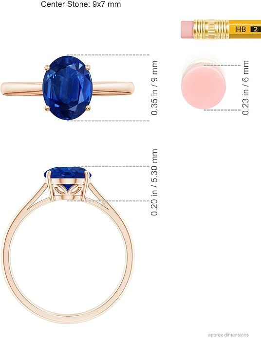 Angara Natural Blue Sapphire Solitaire Engagement Ring for Women | Oval Shape Blue Sapphire Ring in 14K Solid Gold/Sterling Silver/Platinum | September Birthday, Gemstone Jewellery Gift