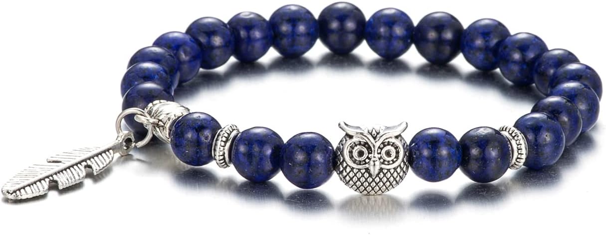 Softones 8mm Beads Owl Bracelets for Women Handmade Natural Stone Owl Gifts for Women Crystals Bracelet for Women Men Spiritual Energy Bracelet