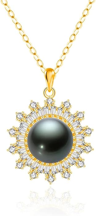 Gifts for Women-Tahitian-Black-Pearl-Necklace-Gift for Wife Wedding Birthday Anniversary-Mom Girlfriend Her Mothers Day Valentines Day Christmas-18K Gold Plated Sterling Silver Pearl Pendant NO037