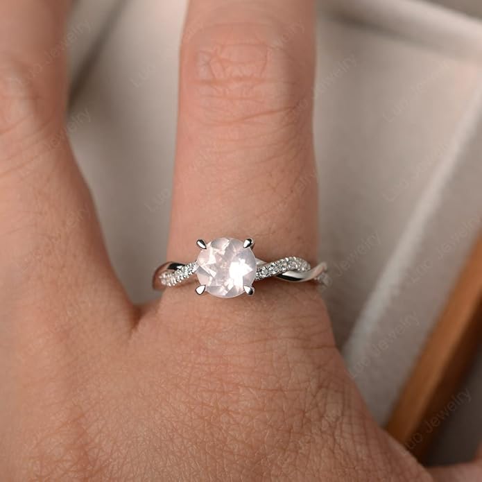 LUO 925 Sterling Silver 7x7mm Round Cut Gemstone Birthstone Rings for Women, Twist Infinity Engagement Ring Birthstone Jewelry Anniversary Wedding Promise for Lady Size 3-13