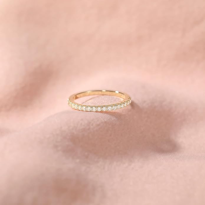 EAMTI 2mm 925 Sterling Silver Wedding Band Cubic Zirconia Half Eternity Stackable Engagement Ring Size 3-13