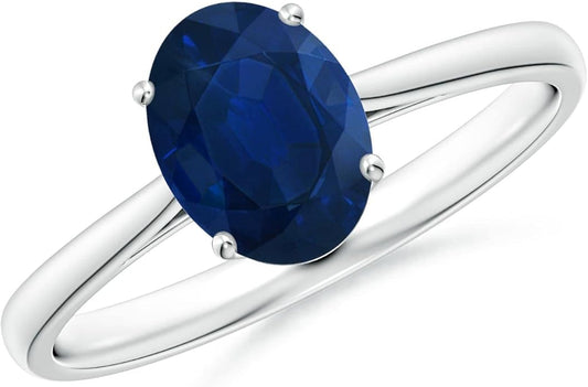 Angara Natural Blue Sapphire Solitaire Engagement Ring for Women | Oval Shape Blue Sapphire Ring in 14K Solid Gold/Sterling Silver/Platinum | September Birthday, Gemstone Jewellery Gift