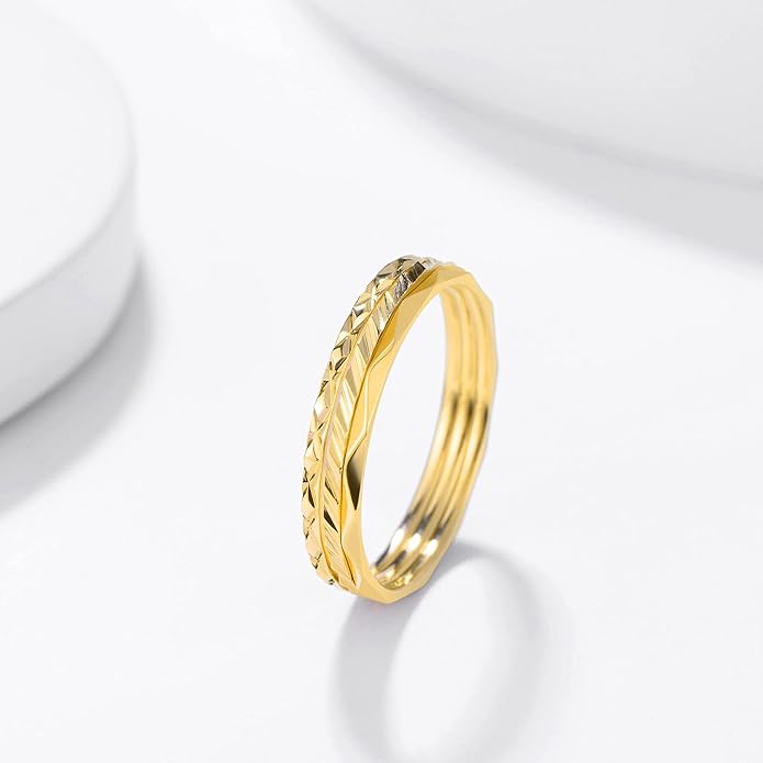 KAZITSAN 1mm 3pc Women Men Stainless Steel Rings fashion Plain Band Knuckle Stacking Midi Rings Silver/Rose Gold Wedding Band Comfort Fit