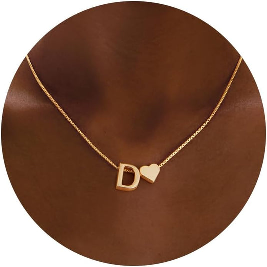 Initials A-Z with Heart Pendant Necklaces for Women Teen Girls - 18K Gold Plated Dainty Necklace Birthday Gifts Jewelry