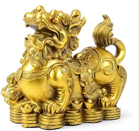 Feng Shui pi yao Brass Statue a pair Wealth pixiu sculpture Golden Home Decoration Figurine,Attract money and Good Luck