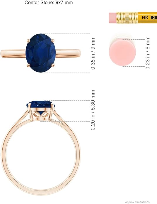 Angara Natural Blue Sapphire Solitaire Engagement Ring for Women | Oval Shape Blue Sapphire Ring in 14K Solid Gold/Sterling Silver/Platinum | September Birthday, Gemstone Jewellery Gift