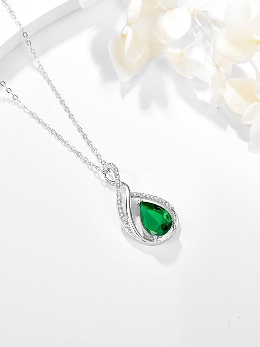 Teardrop Birthstone Necklace for Women 925 Sterling Silver Pear-Shaped Pendant Anniversary Mother's Day Birthday Jewelry Gifts for Her