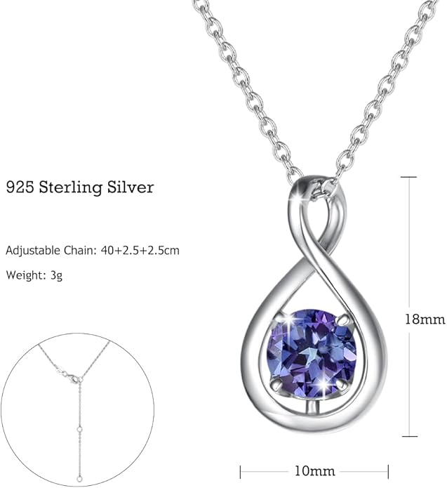 FANCIME Birthstone Necklaces for Women Fine Jewelry Sterling Silver Dainty Infinity Pendant Anniversary Birthday Christmas Gifts for Her Wife Mom Lady Daughter, Chain 16"+2" Extend