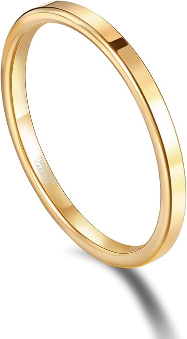 TRUMIUM 2mm 4mm 6mm Tungsten Rings for Women Men's Wedding Bands Gold Plated Beveled Edges Flat High Polished Comfort Fit Size 5-14